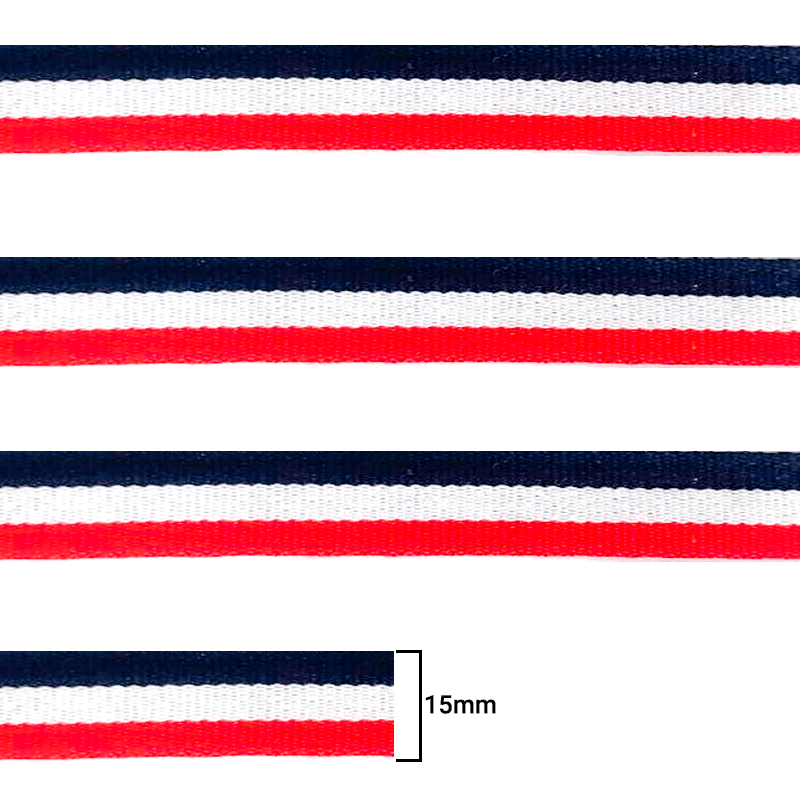 Cadarço Chato - Azul Marinho, Branco e  Vermelho  - 15MM - C/50M 
