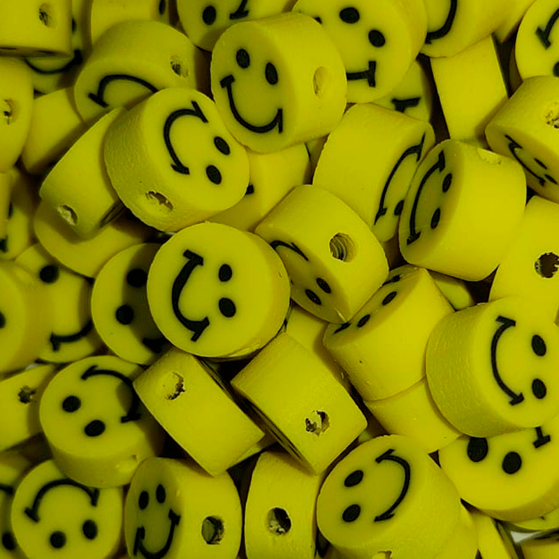 Miçanga Circular Emborrachada - Smile Face Amarela - 10mm - C/50g - Cód RO.50442