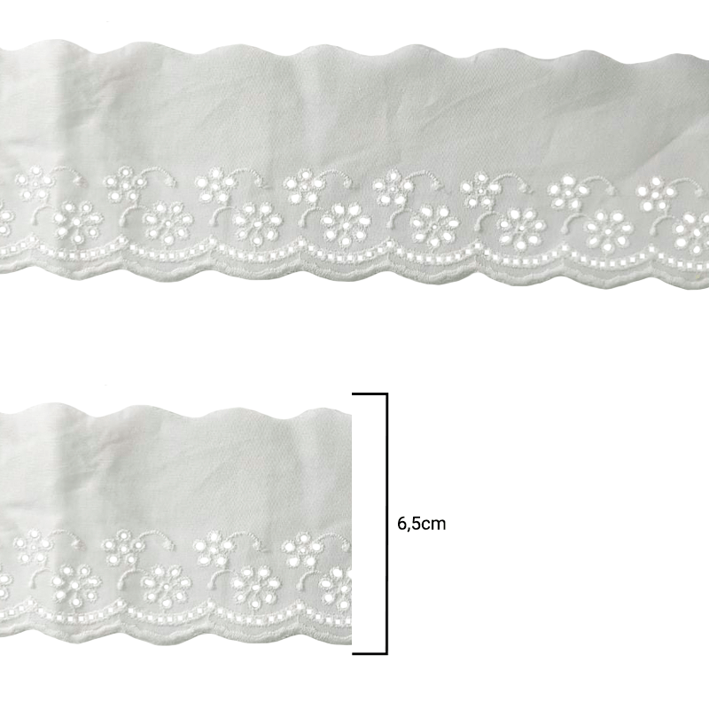 Tira Bordada de Algodão - Arte Punto - Branca - 6,5cm - C/10m - Ref BA031-065