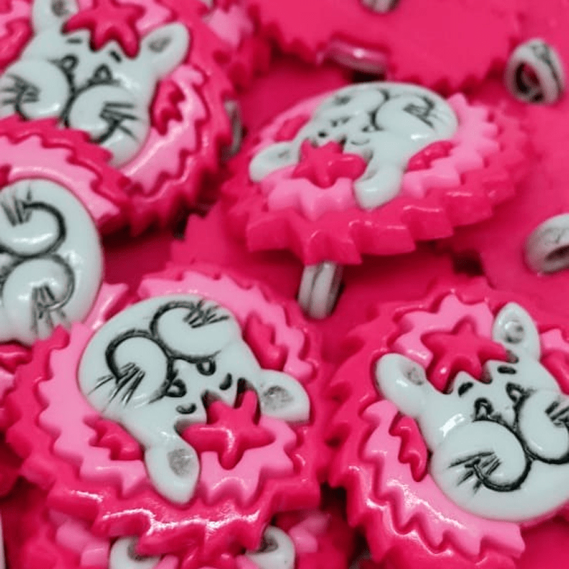 Botão Infantil - Leão Rosa - Tam 40"/25,40mm - c/50und