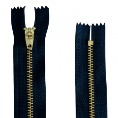 Zíper Metal Dourado Médio - Fixo - Nº3 - Azul Marinho - 18cm