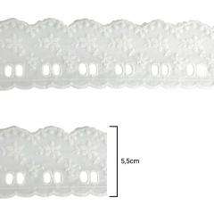 Tira Bordada com Passa Fita de Algodão - Branca - 5,5cm - C/13,7m - Ref CAL-31-55