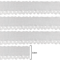 Tira Bordada de Algodão - Branca - 2,5cm - C/13,7m - Ref CAL-03-25