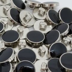 Botão ABS Pezinho - Prata com Preto- Modinha - Tam 24"/15,24mm - C/144 UND 