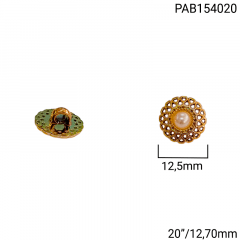 Botão ABS Pezinho - Modinha - Pérola C/Bordas Douradas Esculpidas - Tam 20"/12,70mm - c/144und - Cód PAB154020