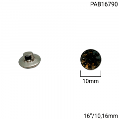 Botão Abs Pezinho - Modinha - Prata C/Acrílico em Auto Relevo Onix - Tam 16"/10,16mm - C/100und - Cód PAB16790