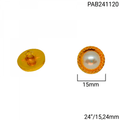Botão ABS Pezinho - Modinha - Pérola C/Bordas Trançadas Douradas - Tam 24"/15,24mm - C/100und - Cód PAB241120