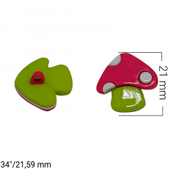 Botão Infantil - Cogumelo Rosa e Verde - 34"/21,59mm - C/50und