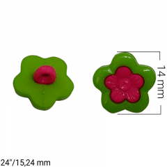 Botão Infantil - Flor Rosa e Verde - Tam 24"/15,24mm - c/50und 