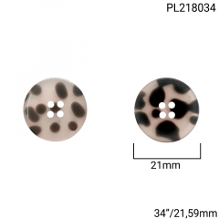 Botão Poliéster - Modinha - Gotículas Pretas - 4 furos - Tam 34"/21,59mm - C/100und - Cód PL218034
