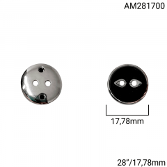 Botão Abs - Modinha - 2 furos - Prata C/Preto Texturizado - Tam 28"/17,78mm - C/100und - Cód AM281700