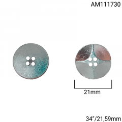 Botão Abs - Modinha - Laterais Arredondadas - Prata - 4 furos - Tam 34"/21,59mm - C/50und - Cód AM111730