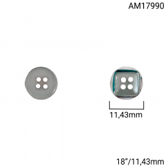 Botão Abs - Modinha - Meio Perolado - Prata - 4 furos - Tam 18"/11,43mm - C/100und - Cód AM17990