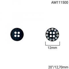 Botão Abs - Modinha - Preto c/Strass - 4 furos - Tam 20"/12,70mm - C/50und - Cód AM111500