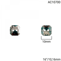 Botão Acrílico - Modinha - Hexagonal - Prata - 2 furos - Tam 16"/10,16mm - C/100und - Cód AC10700