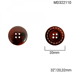 Botão Imita Madeira Escura C/Pontilhado - Modinha - 4 furos - Tam 32"/20,32mm - C/100und - Cód MD322110