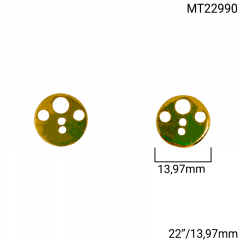 Botão Metal - Modinha - Dourado - 5 furos - Tam 22"/13,97mm - C/50und - Cód MT22990