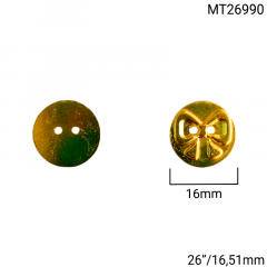 Botão Metal - Modinha - Laço Dourado - 2 furos - Tam 26"/16,51mm - C/50und - Cód MT26990
