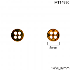 Botão Metal - Modinha - Dourado - 4 furos - Tam 14"/8,89mm - C/100und - Cód MT14990