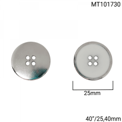Botão Metal - Modinha - Meio Branco - Prata - 4 furos - Tam 40"/25,40mm - C/50und - CÓD MT101730