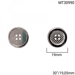 Botão Metal - Modinha - Meio Quadriculado - Prata - 4 furos - Tam 30"/19,05mm - C/50und - Cód MT30990
