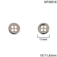 Botão Metal - Modinha - Prata - 4 furos - Tam 18"/11,43mm - C/50und - Cód MT45018