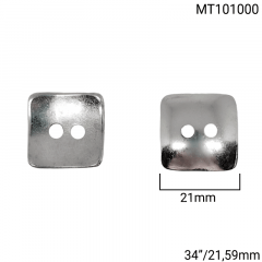 Botão Metal - Modinha - Quadrado - Prata - 2 furos - Tam 34"/21,59mm - C/50und - CÓD MT101000