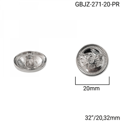 Botão Pezinho Metal - Modinha - Brasão - Prata - Tam 32"/20,32mm - C/30und - Cód GBJZ-271-20-PR