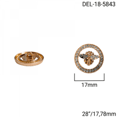 Botão Pezinho Metal - Modinha - Abelha C/Pedras - Dourado -Tam 28"/17,78mm - C/10und - Cód DEL-18-5843