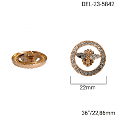 Botão Pezinho Metal - Modinha - Abelha C/Pedras - Dourado -Tam 36"/22,86mm - C/10und - Cód DEL-23-5842