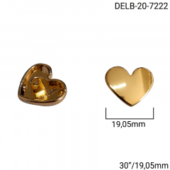 Botão Pezinho Metal - Modinha - Coração - Dourado -Tam 30"/19,05mm - C/20und - Cód DELB-20-7222