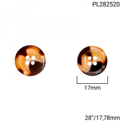 Botão Poliéster - Modinha - Imita Madeira Marrom C/Preto - 4 furos - Tam 28"/17,78mm - C/144und - Cód PL282520