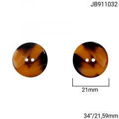 Botão Poliéster - Modinha - Abaulado - Marrom - 2 furos - Tam 34"/21,59mm - C/100und - Cód JB911032
