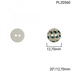 Botão Poliéster - Modinha - Branco C/Estrelas - 2 furos - Tam 20"/12,70mm - C/100und - Cód PL20560