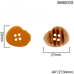 Botão Poliéster - Modinha - Formato Pedra - Amarelo e Bege - 4 furos - Tam 44"/27,94mm - C/50und - Cód BM88328