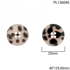 Botão Poliéster - Modinha - Gotículas Pretas - 4 furos - Tam 40"/25,40mm - C/50und - Cód PL136040