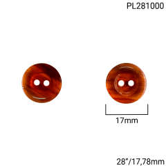 Botão Poliéster - Modinha - Meio Fundo - Marrom - 2 furos - Tam 28"/17,78mm - C/50und - Cód PL281000