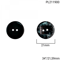 Botão Poliéster - Modinha - Meio Retangular - Preto Marmorizado - 2 furos - Tam 34"/21,59mm - C/100und - Cód PL211900