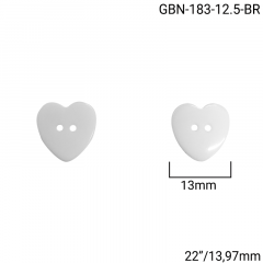 Botão Poliéster - Modinha - Coração - Branco - 2 furos - Tam 22"/13,97mm - C/100und - Cód GBN-183-12.5-BR