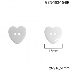 Botão Poliéster - Modinha - Coração - Branco - 2 furos - Tam 26"/16,51mm - C/100und - Cód GBN-183-15-BR