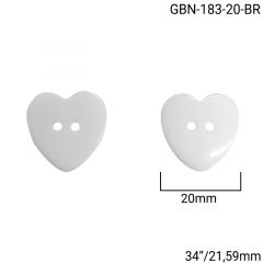 Botão Poliéster - Modinha - Coração - Branco - 2 furos - Tam 34"/21,59mm - C/100und - Cód GBN-183-20-BR 
