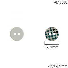 Botão Poliéster - Modinha - Xadrez - Branco - 2 furos - Tam 20"/12,70mm - C/100und - Cód PL12560