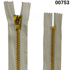 Zíper Metal Dourado Médio - Fixo - Nº3 - Corrente - 12cm