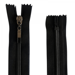 Zíper Nylon Fino - Aluminizado Black - Fixo - Nº4 - 15cm 