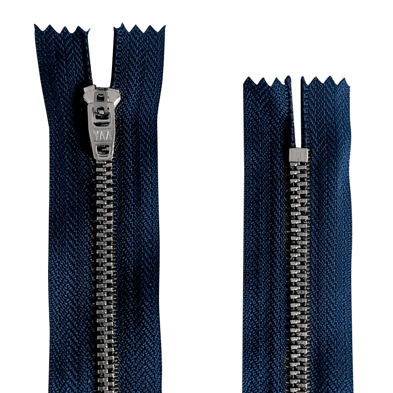 Zíper Metal Niquelado Médio - Fixo - Nº3 - Yaa - Azul Marinho - 18cm